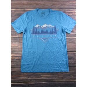 American Highway Mens Size Large Blue Alaska Mountains T Shirt Hiking Adventure